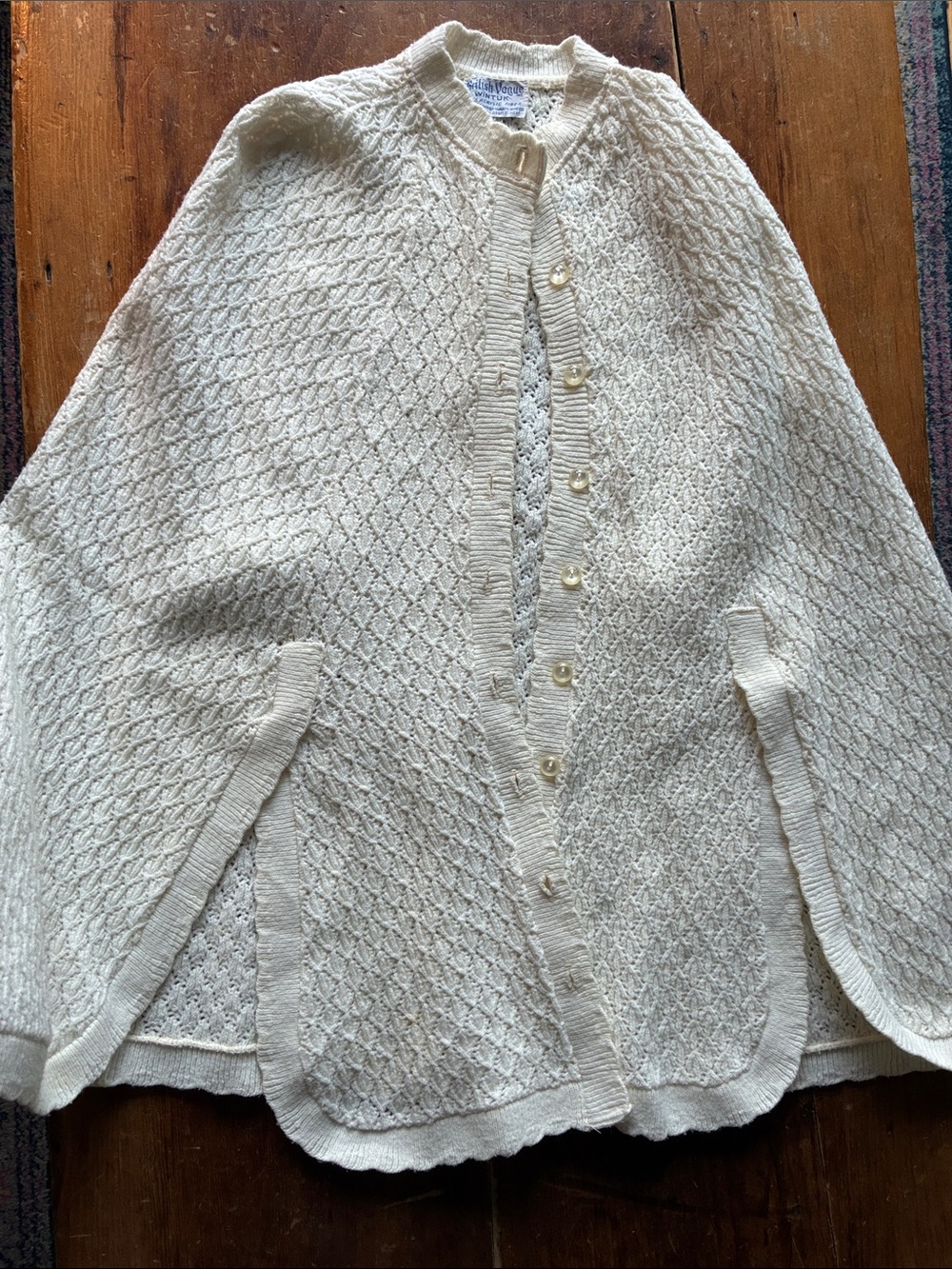 Vintage British Vogue Cream Pointelle Cape Cardigan
